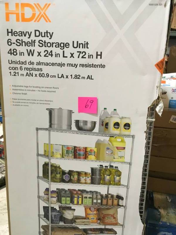 lot 69 image: HDX 6-Shelves Steel Commercial Shelving Unit in good condition