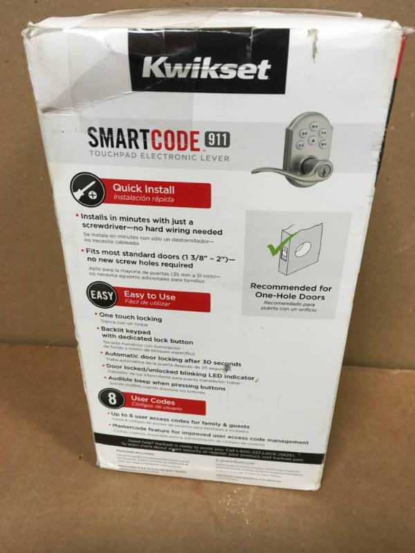 lot 95 image: Kwikset SmartCode Satin Nickel Electronic Tustin Door Lever Featuring SmartKey Security in good condition