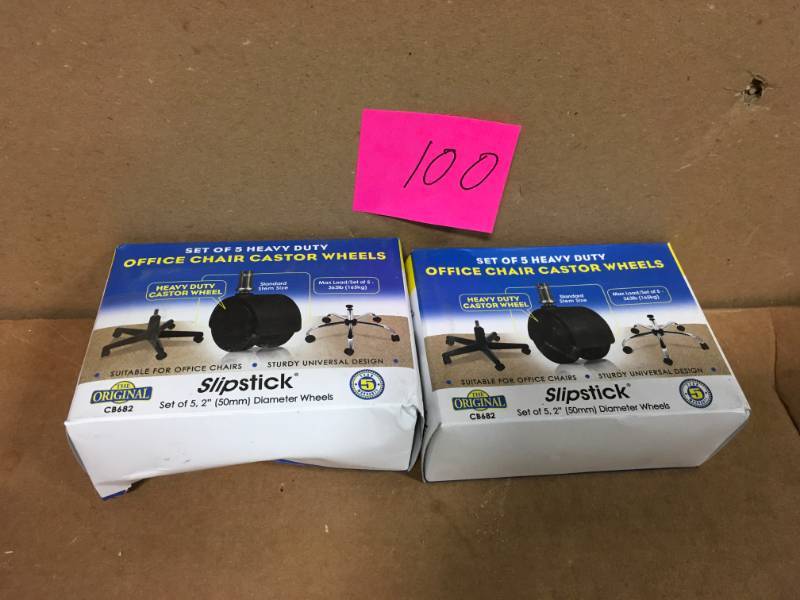 lot 100 image: SlipStick 2 in. Office Chair Caster Wheel (Set of 5) not used