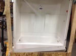 lot 108 image: Aquatic Remodeline 60 in. x 30 in. x 72 in. 2-Piece Bath and Shower Kit with Left Drain in White in good conditions retail $750