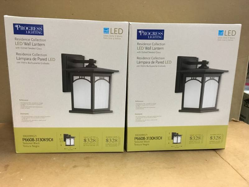 lot 3 image: Progress Lighting Residence Collection 1-Light 12.2 in. Outdoor Textured Black LED Wall Lantern Sconce not used