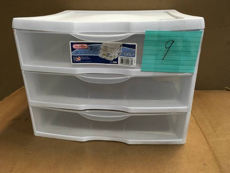 lot 9 image: Sterilite Wide 3 Drawer Unit- White, not used