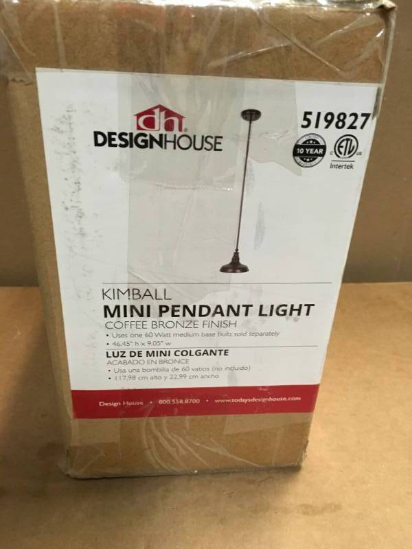 lot 13 image: Design House Kimball 1-Light Textured Coffee Bronze Indoor Mini Pendant not used
