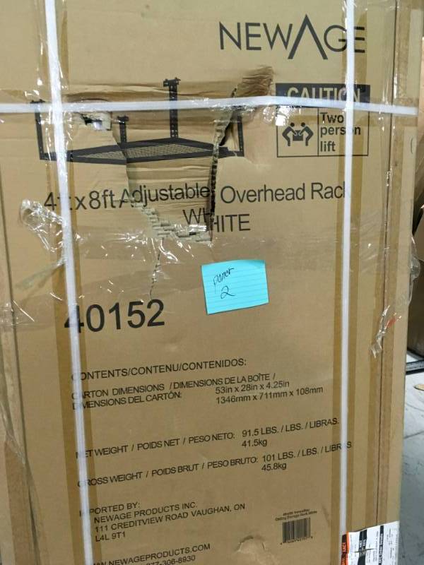 lot 18 image: LOT 2 PCS NewAge Products VersaRac 48 in. W x 42 in. H x 96 in. D Adjustable Ceiling Mounted Storage Rack in White not used