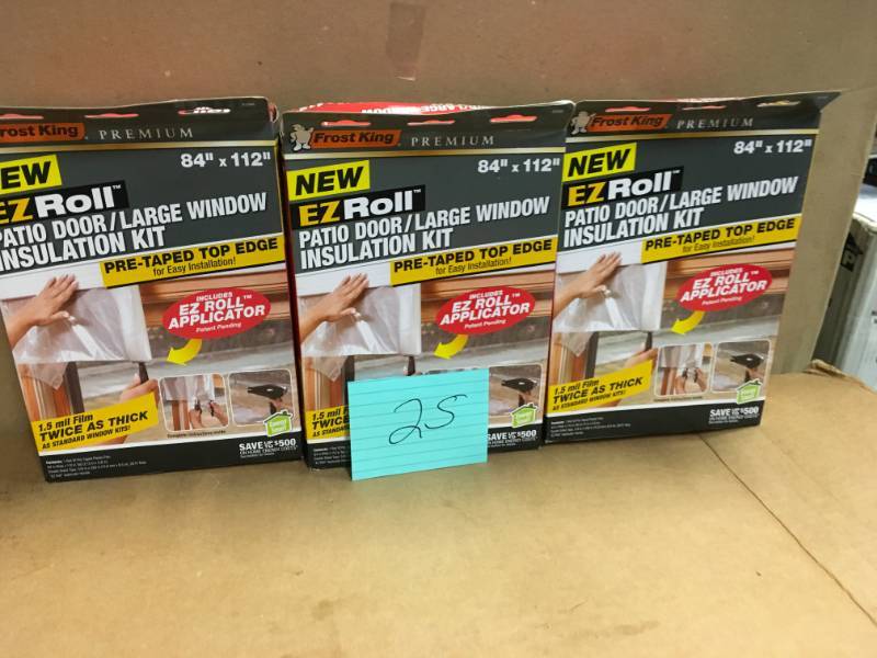 lot 25 image: Frost King EO 84 in. x 112 in. Premium Heavy-Duty EZ Roll-on Shrink Patio DoorLarge Window Insulation Kit not used