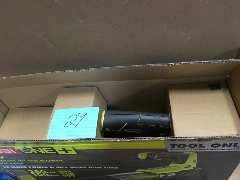lot 29 image: RYOBI ONE 100 MPH 280 CFM 18-Volt Lithium-Ion Cordless Battery Jet Fan Leaf Blower (Tool Only) in good condition