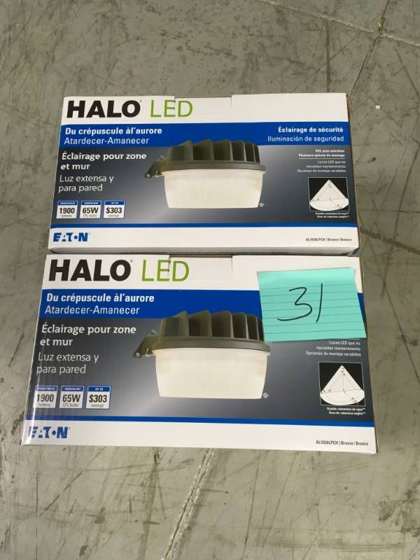 lot 31 image: Halo Bronze Outdoor Integrated LED Security Wall and Area Light with Built-in Dusk to Dawn Photocell Sensor not used