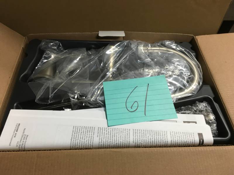 lot 61 image: MOEN Banbury 8 in. Widespread 2-Handle High-Arc Bathroom Faucet in Spot Resist Brushed Nickel not used