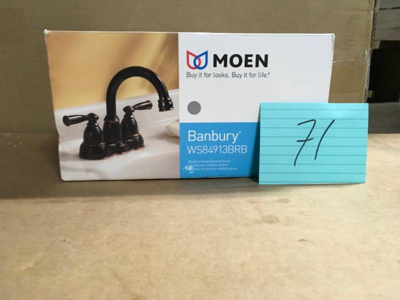 lot 71 image: MOEN Banbury 4 in. Centerset 2-Handle High-Arc Bathroom Faucet in Mediterranean Bronze not used