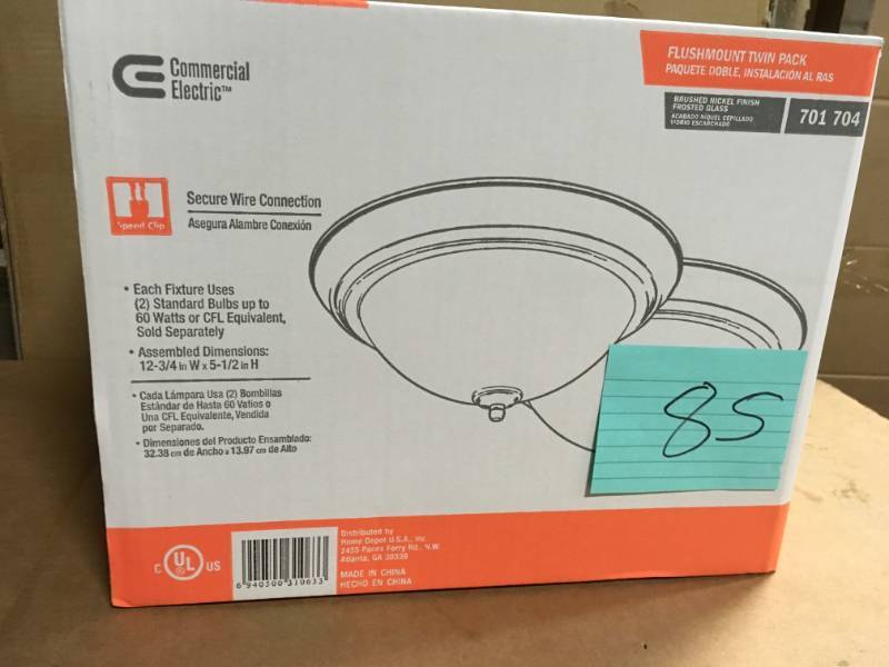 lot 85 image: Commercial Electric 13 in. 2-Light Brushed Nickel Flush Mount with Frosted Glass Shade (2-Pack) not used