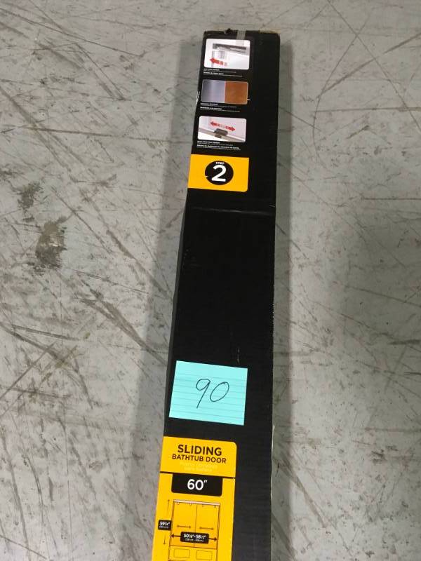 lot 90 image: Delta 60 in. Frameless Mod Soft-Close Sliding Bathtub Door Track Assembly Kit not used