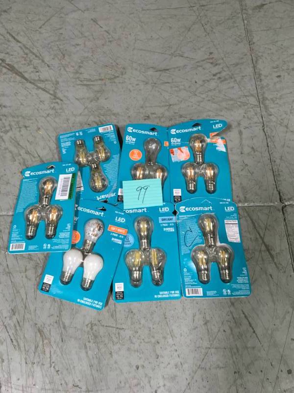 lot 99 image: EcoSmart 60-Watt Equivalent A15 Dimmable Clear Glass Decorative Filament Vintage Edison LED Light Bulb Soft White (3-Pack) not used