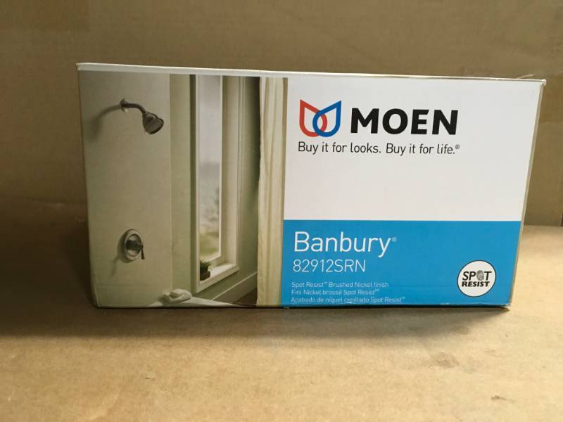 lot 100 image: MOEN Banbury Single-Handle 1-Spray 1.75 GPM Shower Faucet with Valve in Spot Resist Brushed Nickel (Valve Included) not used