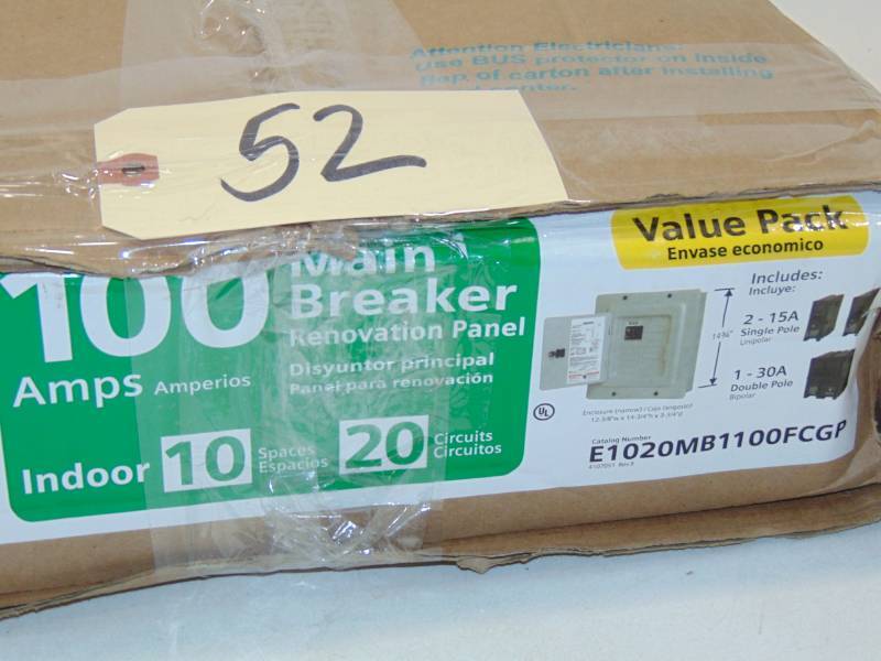 lot 52 image: 100 Amp 10-Space 20-Circuit Main Breaker Load Center