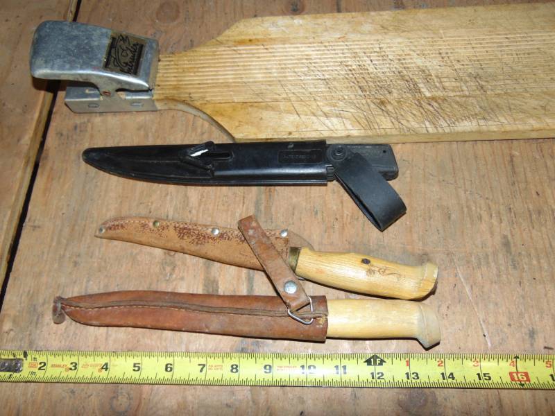 lot 37 image: (3) Fillet Knives With Skinning Board