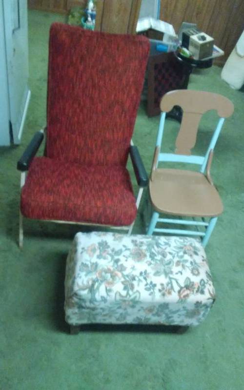 lot 27 image: 2-Vintage Chairs, 1-Ottoman