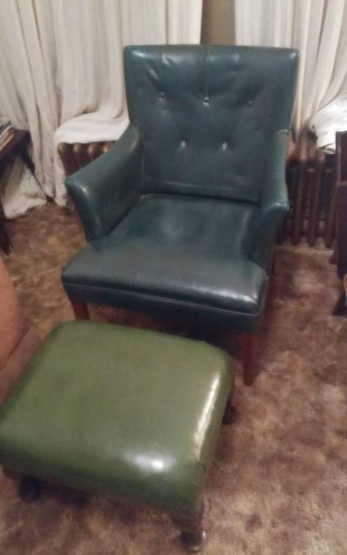 lot 49 image: Green Side Chair & Ottoman Foot Stool