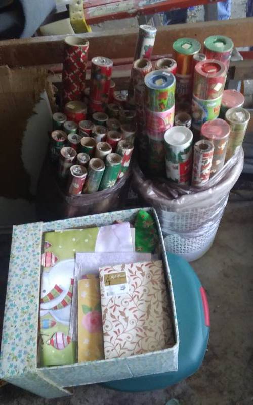 lot 81 image: Large Lot Of Gift Wrap Rolls, Gift Bags, Ornament Organizer Bin