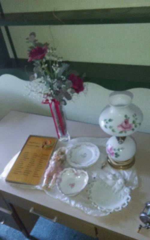 lot 96 image: Lot Of Collectibles Hurricane Lamp, Doll, Souvenir From Port Huron, MI