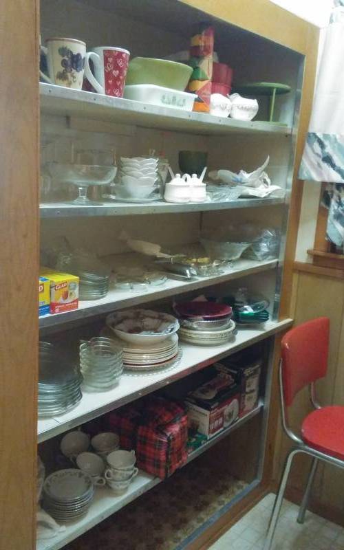 lot 125 image: Contents Of Pantry Glassware, Dishes, Cutlery, Red Step Stool
