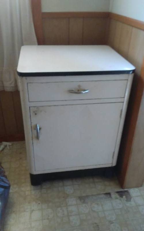 lot 127 image: Metal Kitchen Cupboard On Wheels