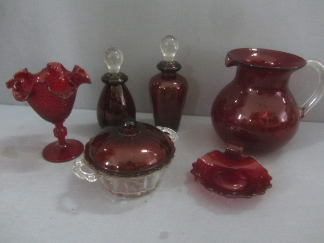 lot 11 image: Ruby Pitcher, Decanters