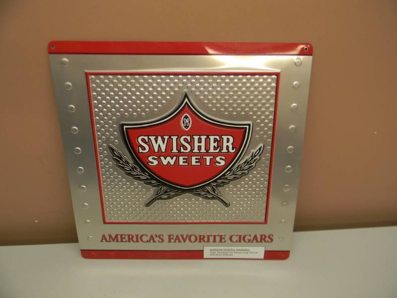 lot 1 image: VINTAGE SWISHER SWEETS AMERICAS FAVORITE CIGARS - TIN SIGN - NICE - APPROX 15 BY 15 - SEE PICTURES