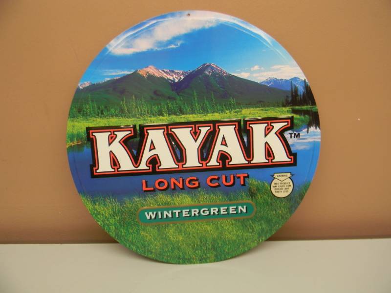 lot 2 image: VINTAGE KAYAK LONG CUT WINTERGREEN TIN SIGN - NICE - APPROX 15 - SEE PICTURES