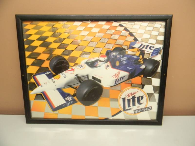lot 8 image: VINTAGE MILLER LITE BEER READY TO RACE BAR SIGN ADVERTISEMENT - APPROX 26 BY 20 - SEE PICTURES