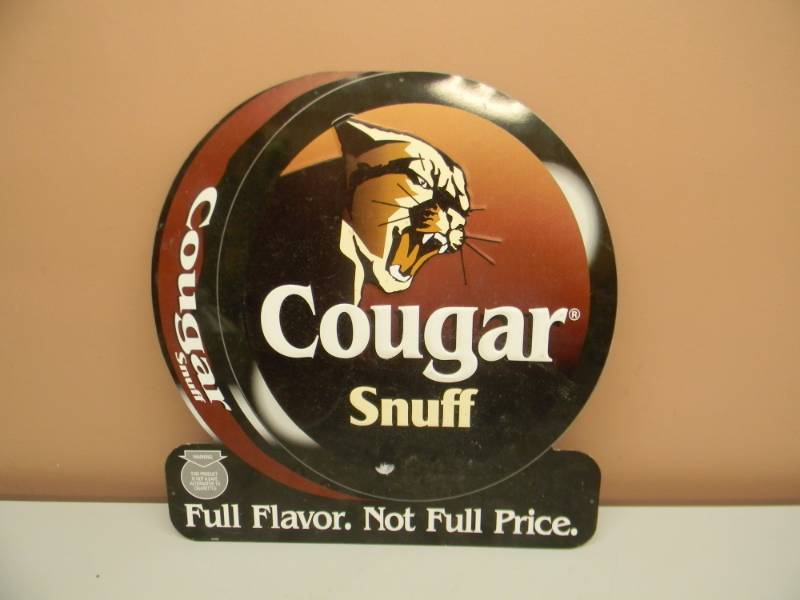 lot 13 image: COUGAR SNUFF ADVERTISING SIGN - APPROX 16 BY 17 - SEE PICTURES