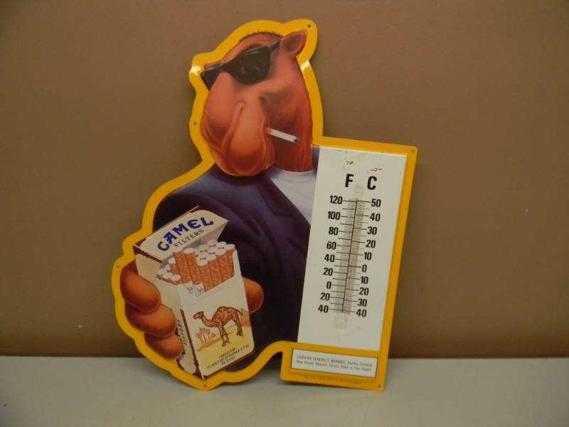 lot 15 image: VINTAGE CAMEL JOE COOL TIN ADVERTISING SIGN - APPROX 15 BY 18 - SEE PICTURES
