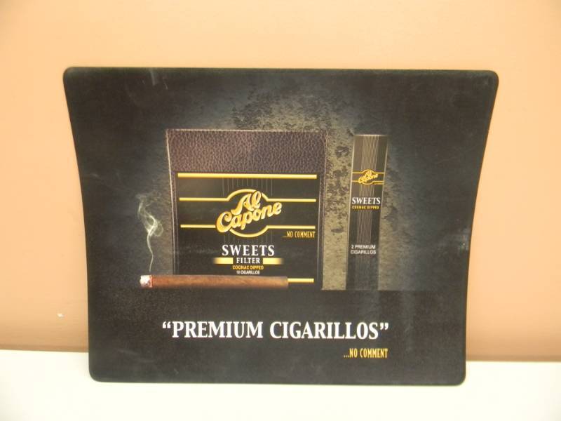 lot 19 image: AL CAPONE ...NO COMMENT PREMIUM CIGARILLOS ADVERTISING SIGN  MATT - NICE - APPROX 17 BY 14 - SEE PICTURES