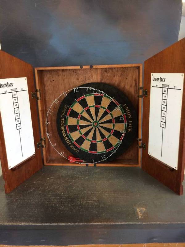 Wooden Dart Board Cabinet and Board