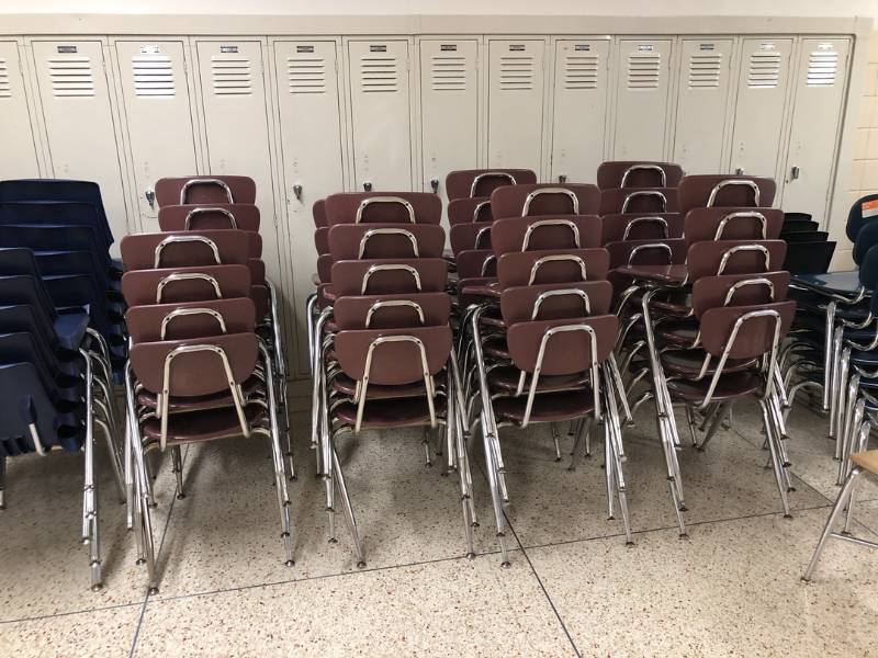 lot 1 image: Lot of (2) Semi-trailers full of Edina School Equipment - Including Desks, Tables, Chairs, Cashier Cart - All (1) Lot - Everything goes to the (1) Highest Bidder
