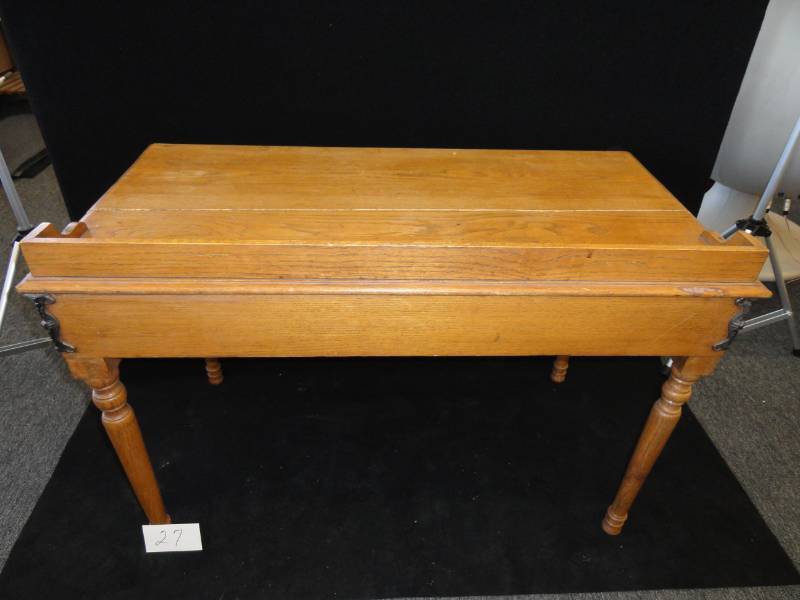 lot 27 image: Extremely Rare Mid 1800s Hand Crafted Bankers or Teachers Oak Desk