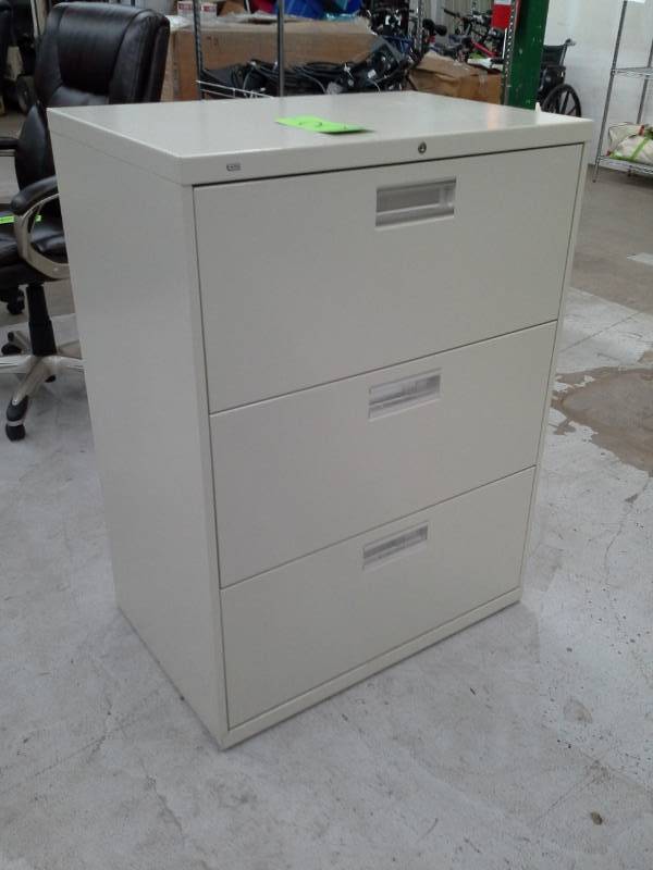 lot 3 image: Metal Lateral File Cabinet with 3-Locking Drawers
