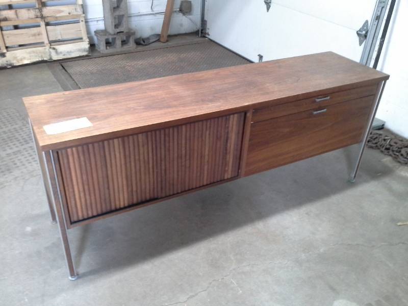 lot 1249 image: Imperial Desk Co. Office Furniture Metal Frame Wood Office Credenza with 2-Drawers, Sliding Storage