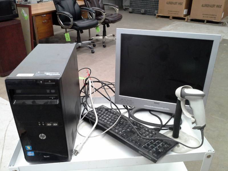 lot 5 image: Lot of (5) Desktop Computer System with HP Pro 3400 Series MT Desktop Computer, Mag Invision Computer Monitor LT982s, Keyboard, Mouse, Point-of-Sale Scanner