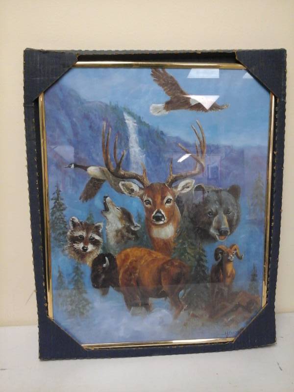 lot 923 image: Forest Wildlife Portrait Framed Wall Art
