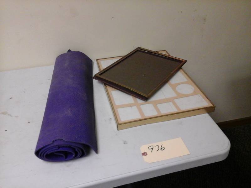 lot 936 image: Lot of (3) Collage Picture Wall Frame, Picture Frame, Roll Of Purple Fabric