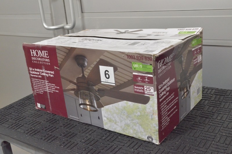 lot 6 image: HOME DECORATORS COLLECTION Shanahan 52 in. LED IndoorOutdoor Bronze Ceiling Fan with Light Kit