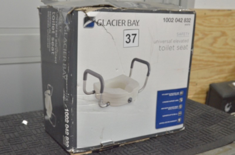 lot 37 image: GLACIER BAY 1-Piece Adjustable Elevated Toilet Seat in White