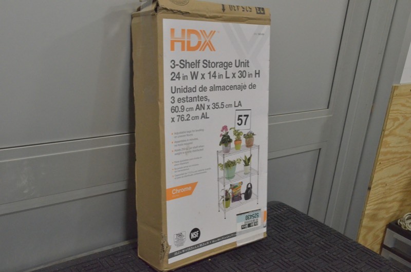 lot 57 image: HDX 30.5 in. H x 24 in. W x14 in. D 3-Tier Steel Wire Shelving Unit in Chrome