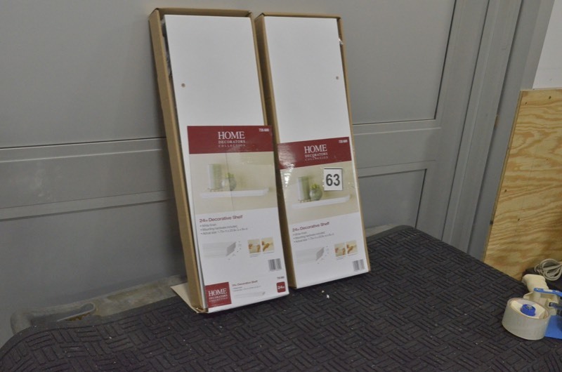 lot 63 image: HOME DECORATORS COLLECTION 24 in. L x 8 in. W Profile White Shelf- Lot of 2