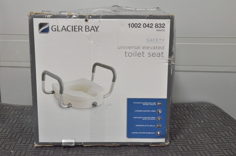 lot 72 image: GLACIER BAY 1-Piece Adjustable Elevated Toilet Seat in White Color