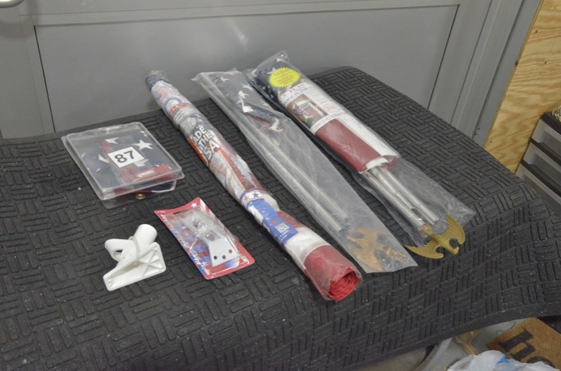 lot 87 image: Lot of American Flags, poles, holders... Nylon, Cotton, 1 Bracket