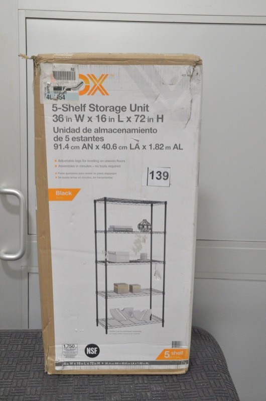 lot 139 image: HDX 72 in. H x 36 in. W x 16 in. D 5-Tier Wire Shelving Unit in Black