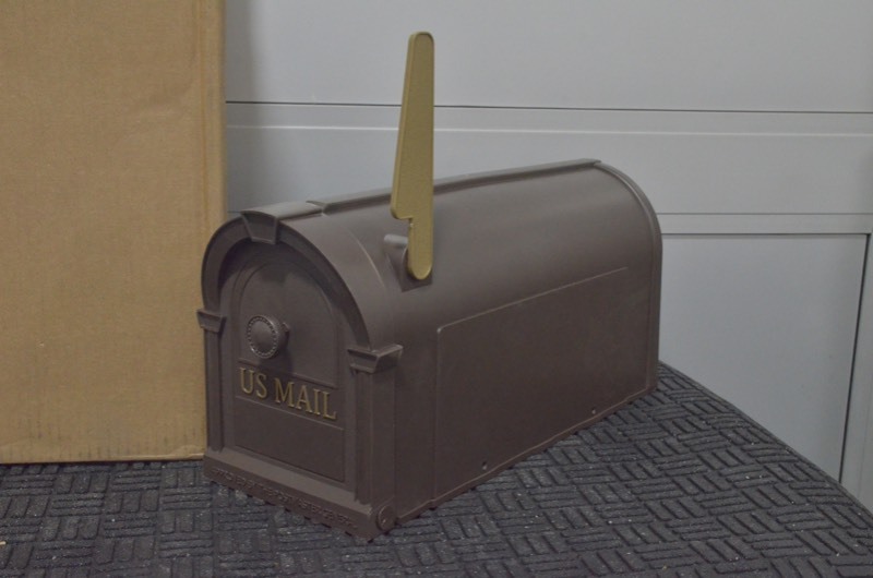 lot 175 image: Postal Pro Post-Mount Hampton Mailbox in Bronze with Gold Lettering