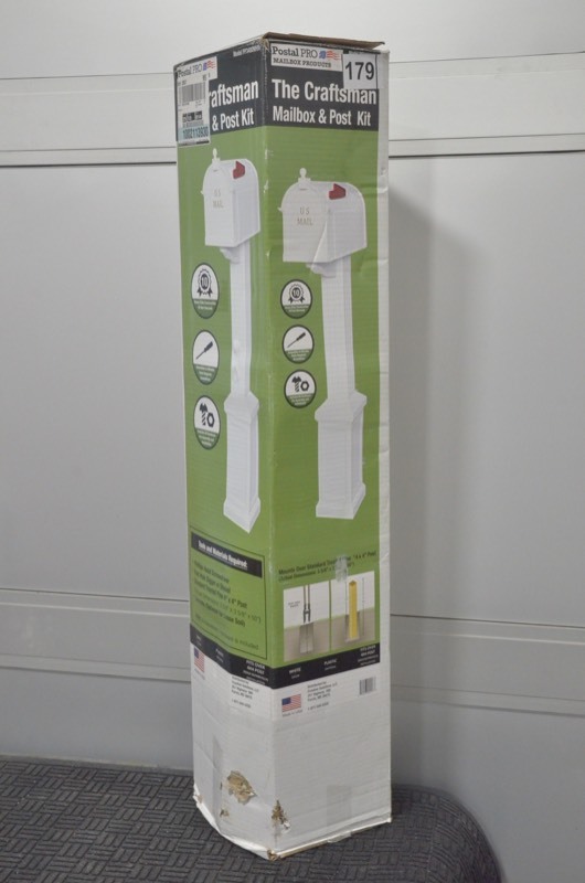 lot 179 image: POSTAL PRO Craftsman Mailbox and Post Kit, White