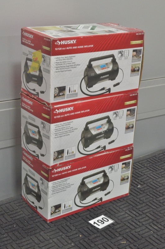 lot 190 image: HUSKY ACDC Tire inflator pumps Pre-owned-Lot of 3
